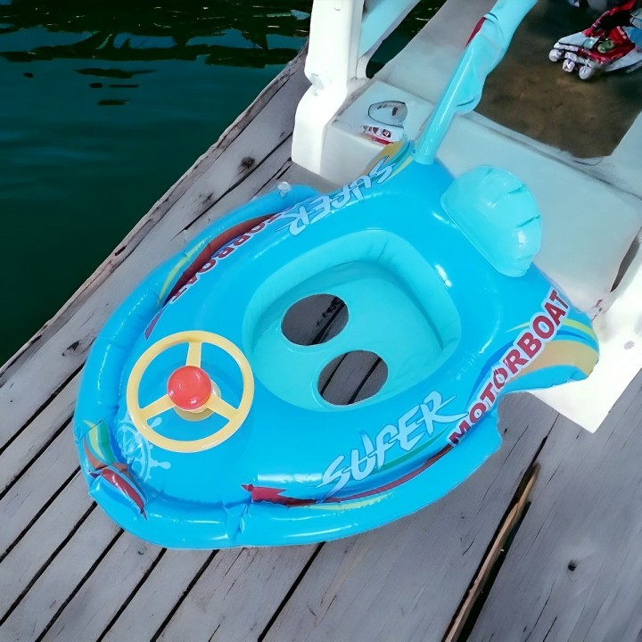 Flotador Inflable Para Bebé Diseño Lancha Con Volante Y Pito