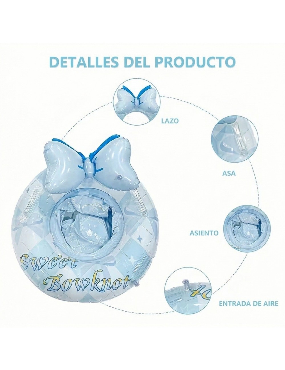 Flotador Inflable Para Niñas Con Lazo Sweet Bowknot Celeste
