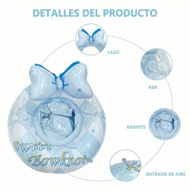 Flotador Inflable Para Niñas Con Lazo Sweet Bowknot Celeste