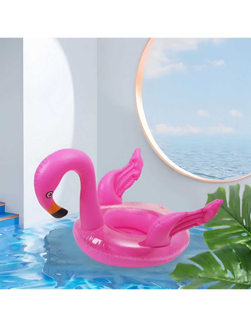 Inflable Bebé Flotador De Flamingo Rosado Con Escarcha