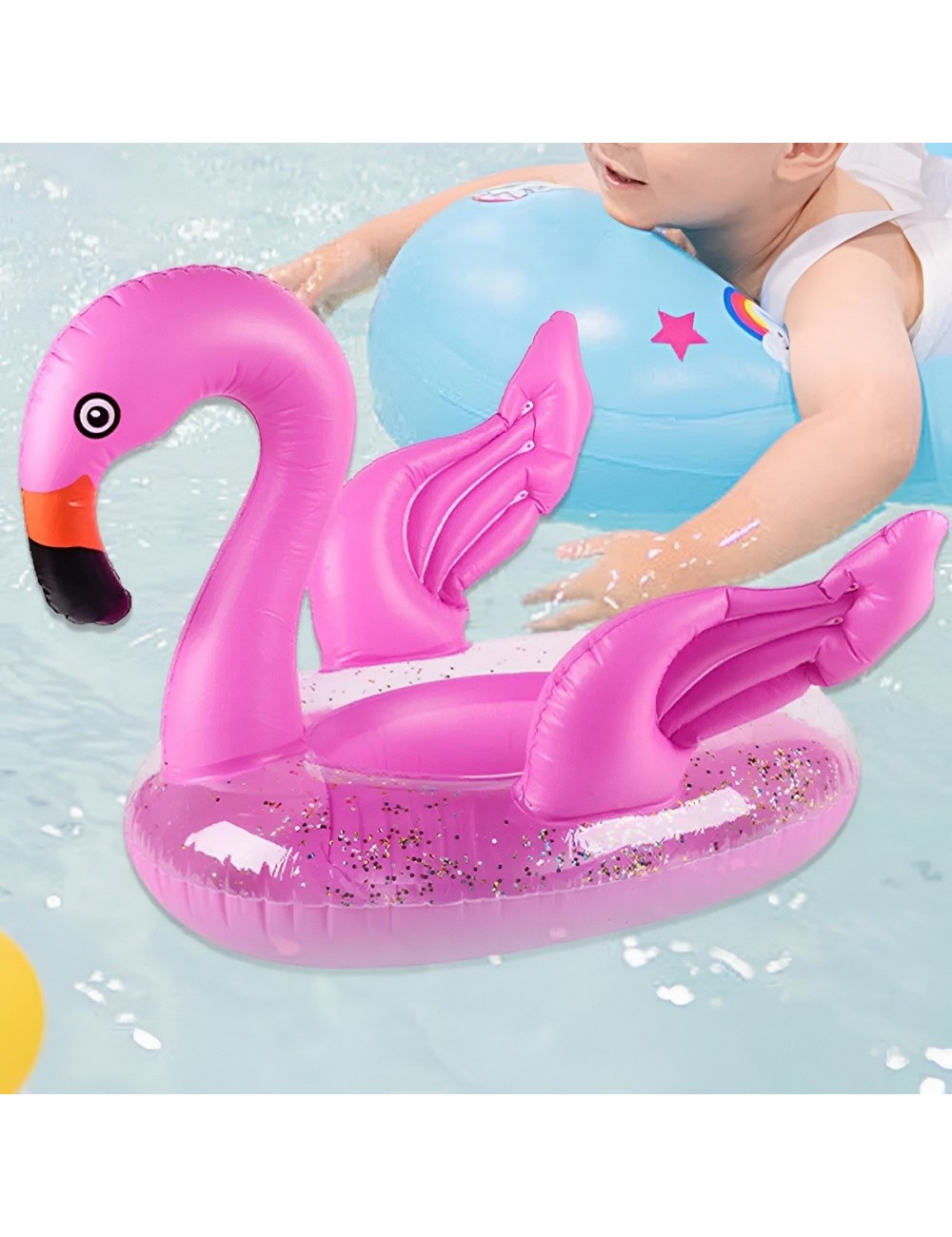 Inflable Bebé Flotador De Flamingo Rosado Con Escarcha