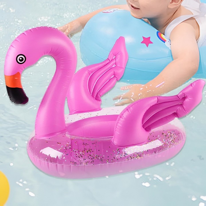Inflable Bebé Flotador De Flamingo Rosado Con Escarcha