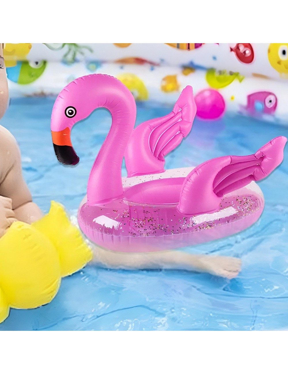Inflable Bebé Flotador De Flamingo Rosado Con Escarcha