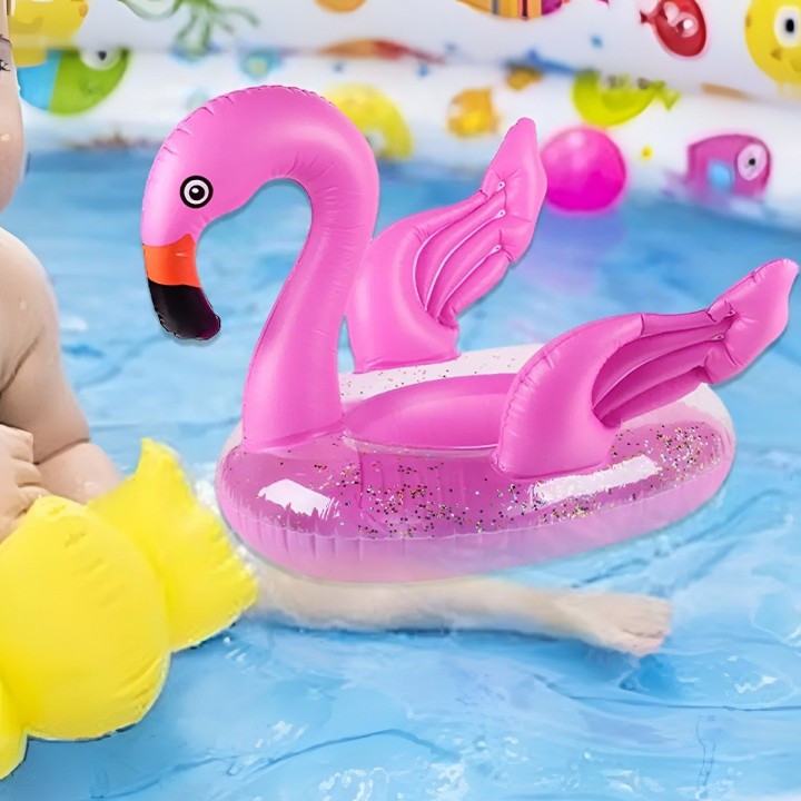 Inflable Bebé Flotador De Flamingo Rosado Con Escarcha