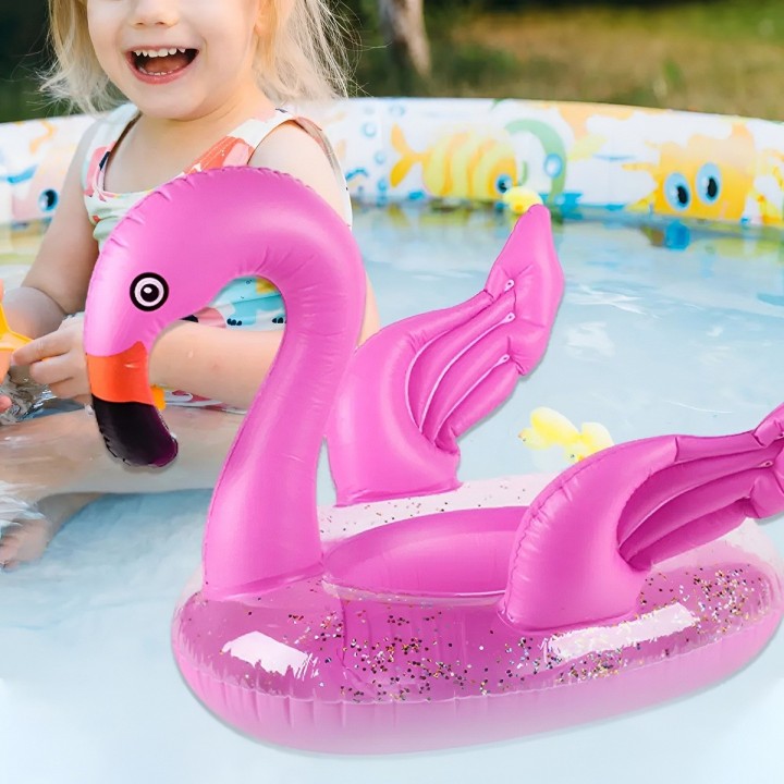 Inflable Bebé Flotador De Flamingo Rosado Con Escarcha