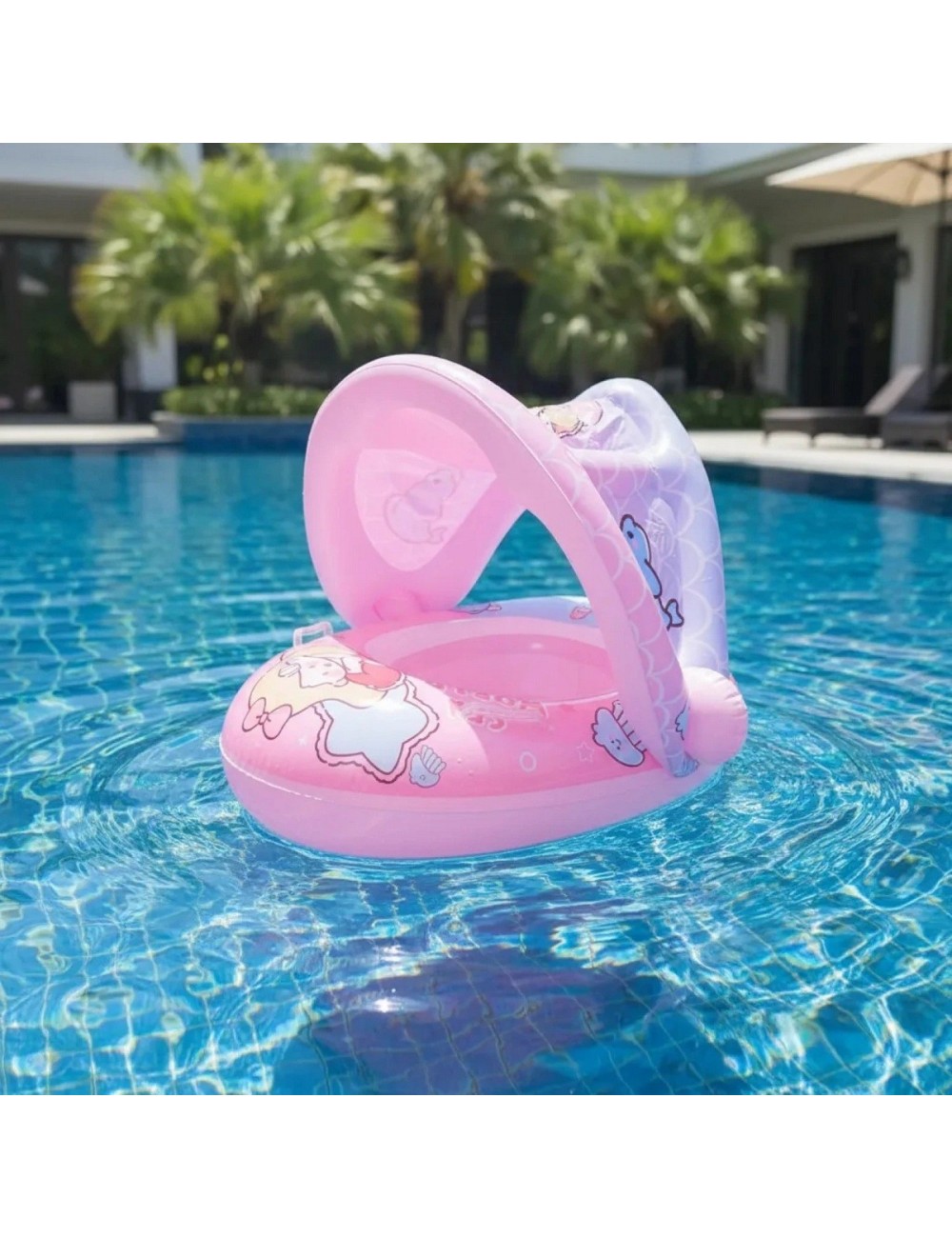 Flotador Inflable Para Bebé Con Techo Parasol Y Asiento Rosa