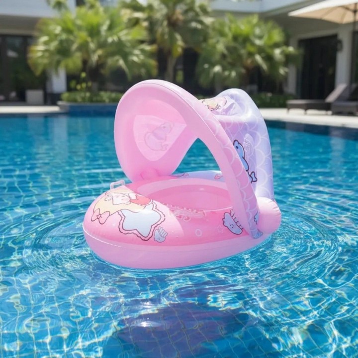 Flotador Inflable Para Bebé Con Techo Parasol Y Asiento Rosa