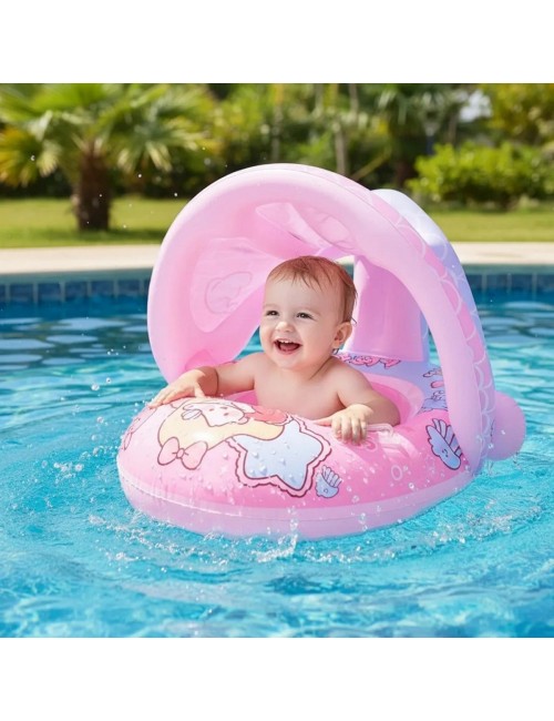 Flotador Inflable Para Bebé Con Techo Parasol Y Asiento Rosa