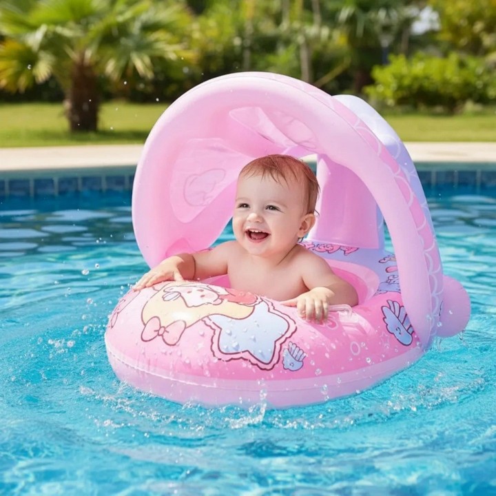 Flotador Inflable Para Bebé Con Techo Parasol Y Asiento Rosa