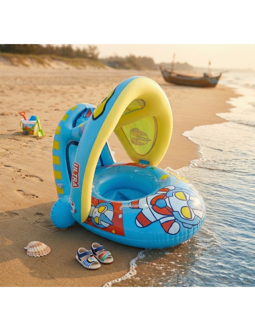 Flotador Inflable Robot Para Bebé Con Techo Parasol Asiento