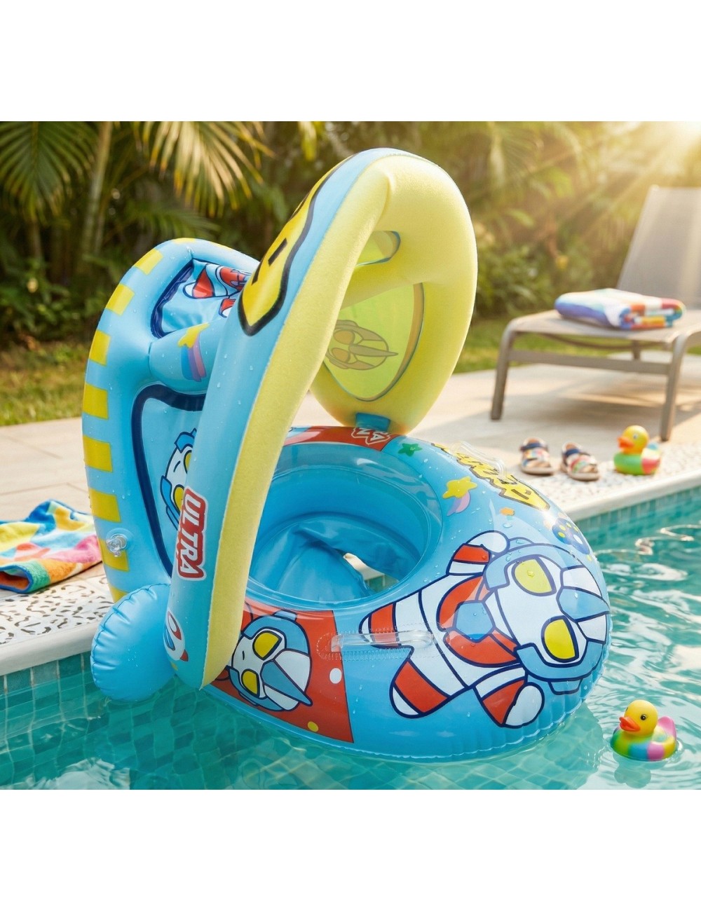 Flotador Inflable Robot Para Bebé Con Techo Parasol Asiento