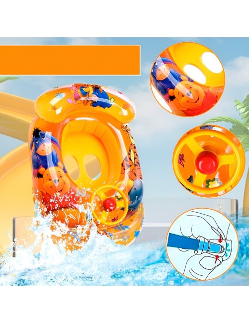 Flotador Inflable Bebé Osito Y Tigre Techo Parasol Y Timón