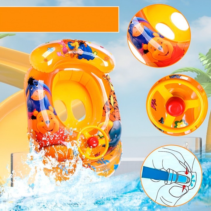 Flotador Inflable Bebé Osito Y Tigre Techo Parasol Y Timón