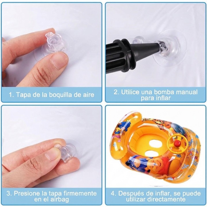 Flotador Inflable Bebé Osito Y Tigre Techo Parasol Y Timón