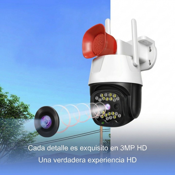 Cámara De Seguridad Exterior 360° 3mp Wifi & 4g Lte + Sirena