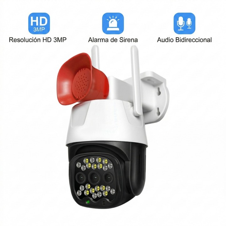 Cámara De Seguridad Exterior 360° 3mp Wifi & 4g Lte + Sirena