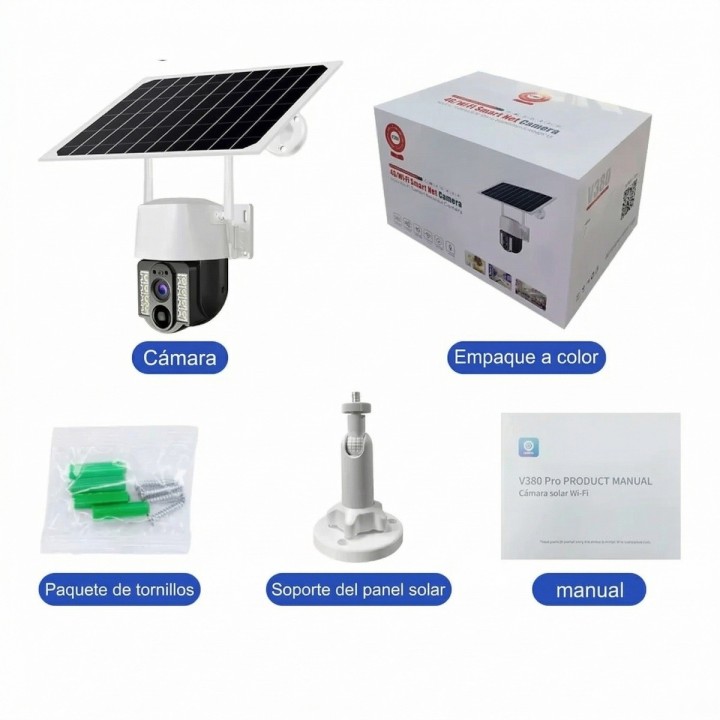 Cámara De Seguridad Solar Ptz Doble Lente 2mp Wifi V380 Pro