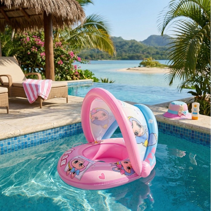 Flotador Inflable Para Bebé Con Techo Y Diseño De Labubu