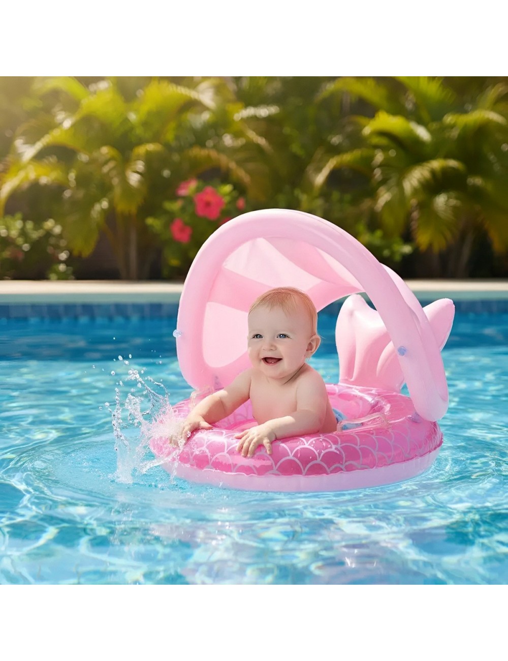 Flotador Inflable Para Bebé Con Techo Y Diseño De Sirena