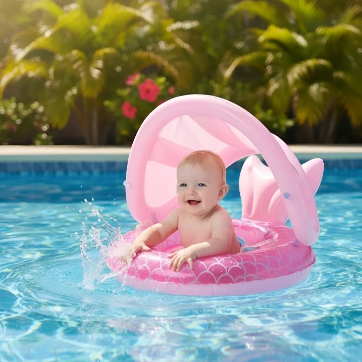 Flotador Inflable Para Bebé Con Techo Y Diseño De Sirena