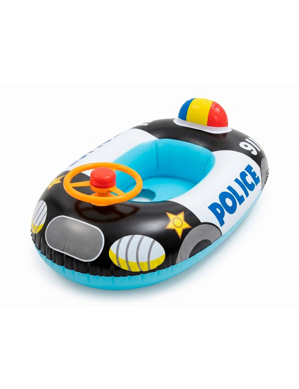 Flotador Inflable Barca De Policía Con Timón Para Niños 911