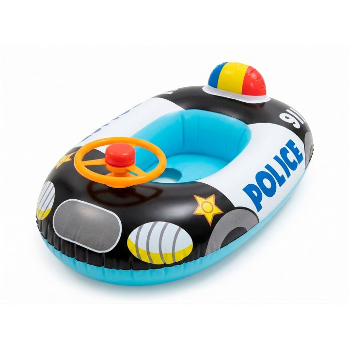 Flotador Inflable Barca De Policía Con Timón Para Niños 911