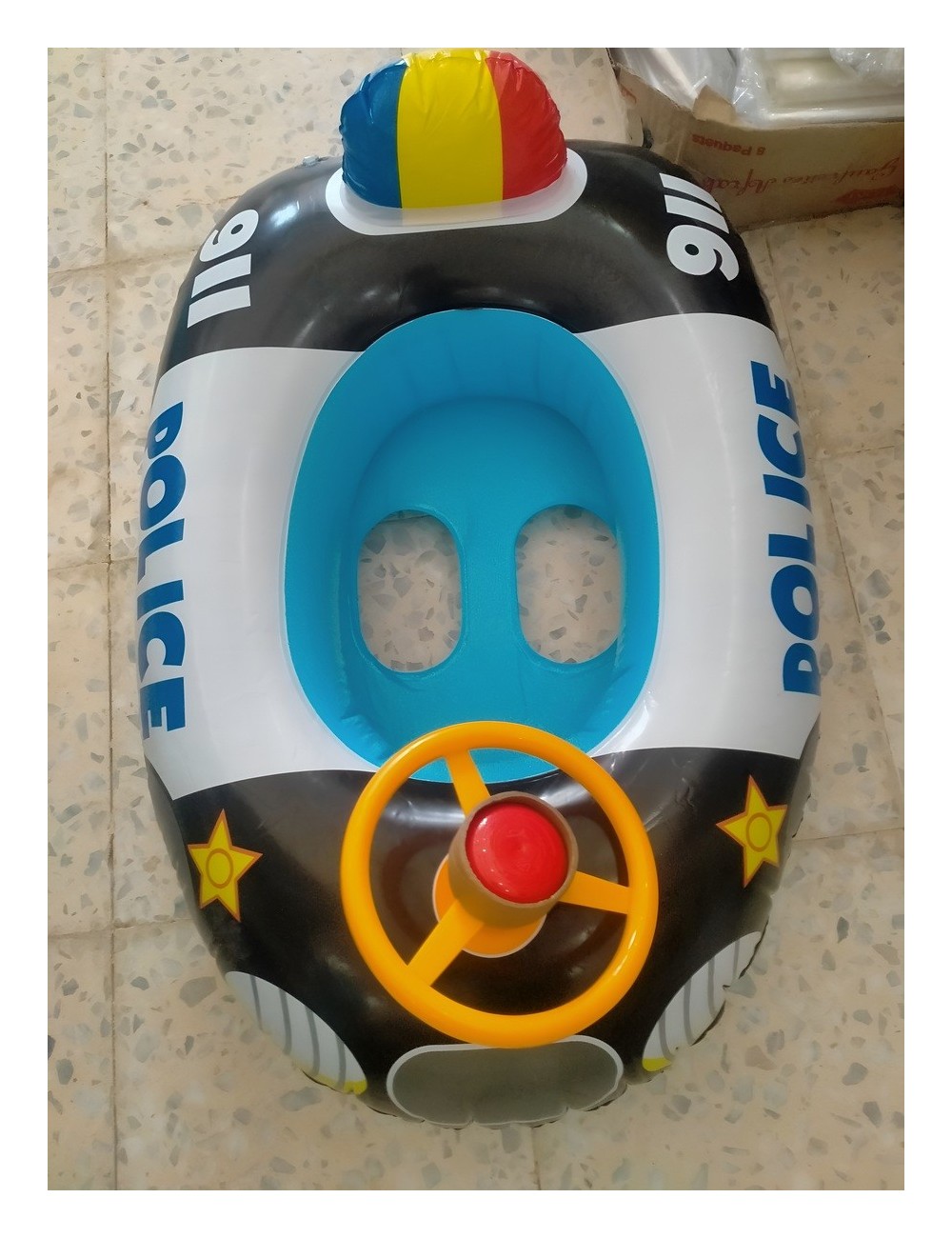 Flotador Inflable Barca De Policía Con Timón Para Niños 911