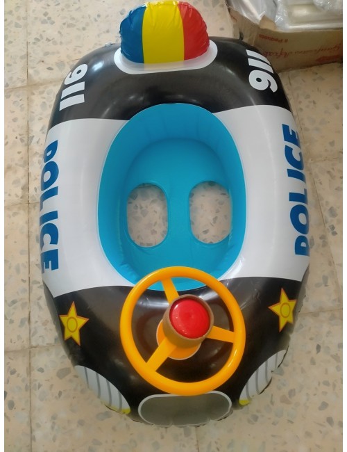 Flotador Inflable Barca De Policía Con Timón Para Niños 911