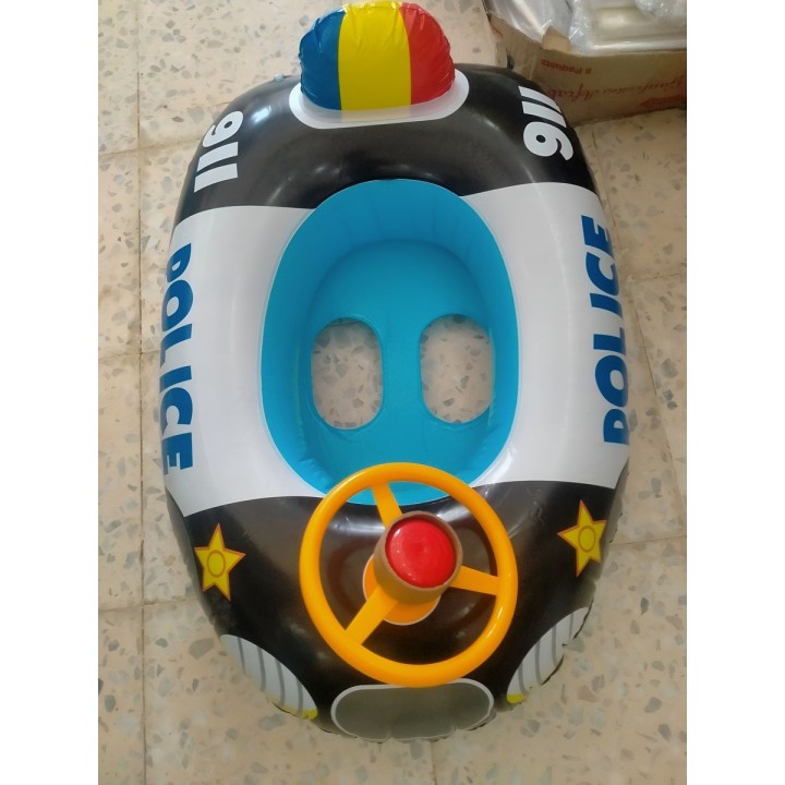Flotador Inflable Barca De Policía Con Timón Para Niños 911