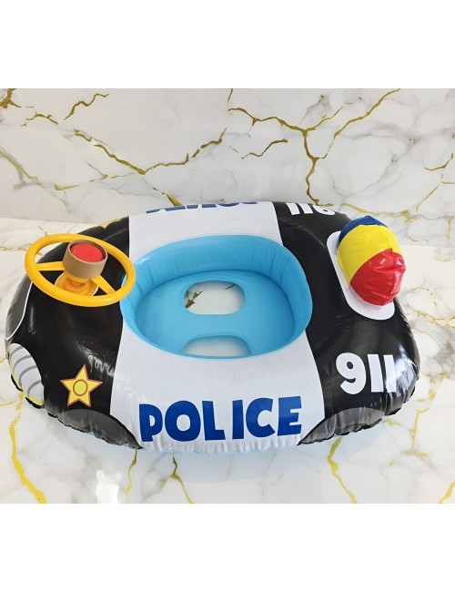 Flotador Inflable Barca De Policía Con Timón Para Niños 911