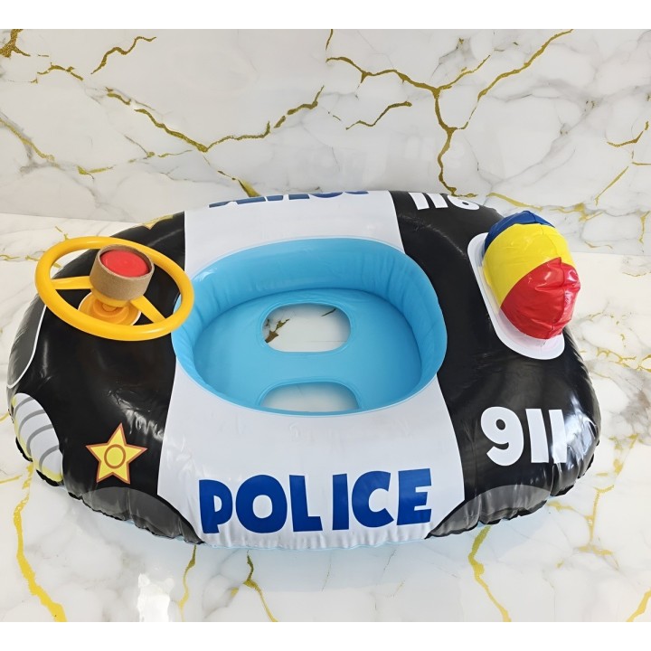 Flotador Inflable Barca De Policía Con Timón Para Niños 911