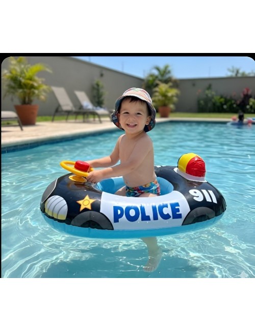 Flotador Inflable Barca De Policía Con Timón Para Niños 911
