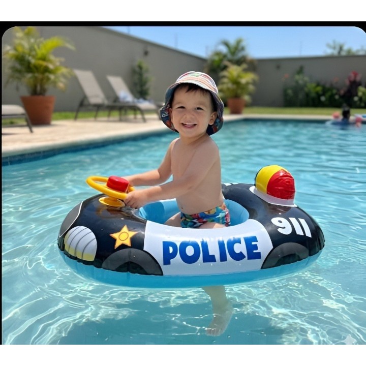 Flotador Inflable Barca De Policía Con Timón Para Niños 911