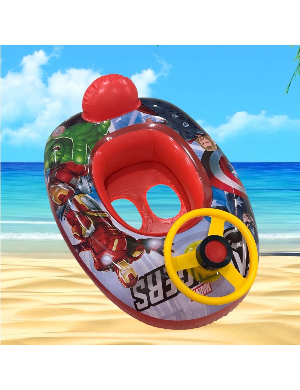 Flotador Inflable Barca Con Timón Para Niños Diseño Comics