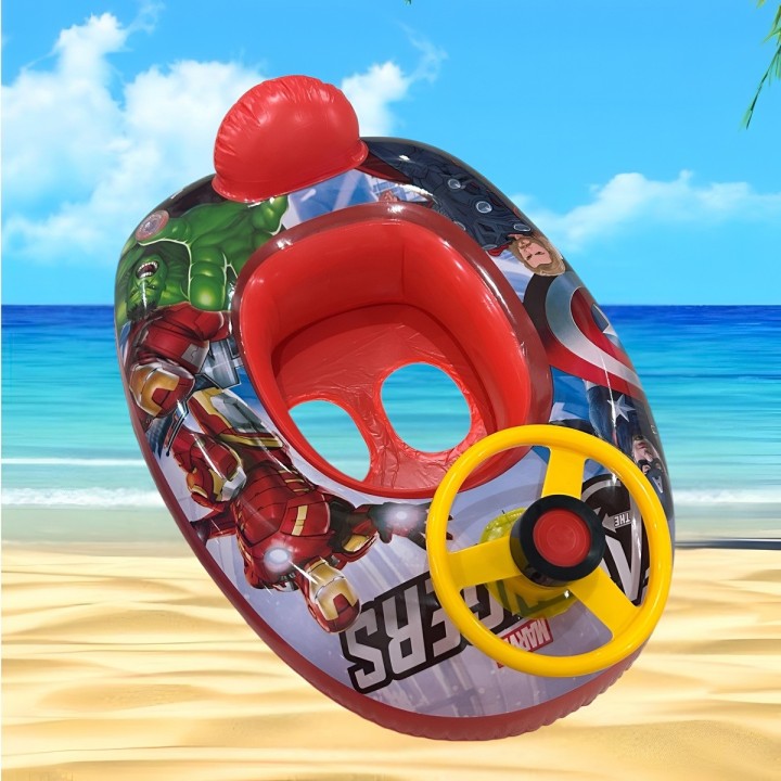 Flotador Inflable Barca Con Timón Para Niños Diseño Comics