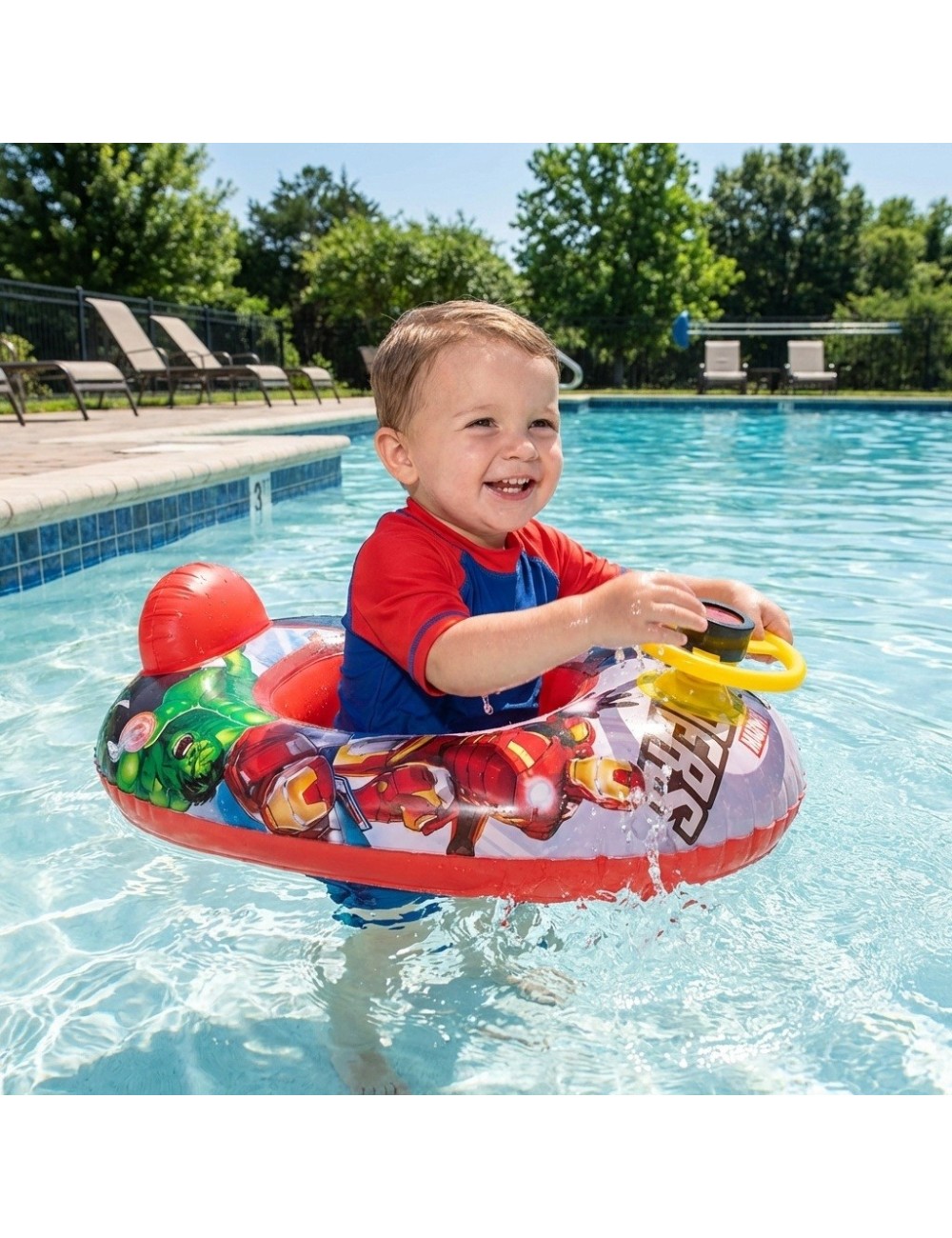 Flotador Inflable Barca Con Timón Para Niños Diseño Comics