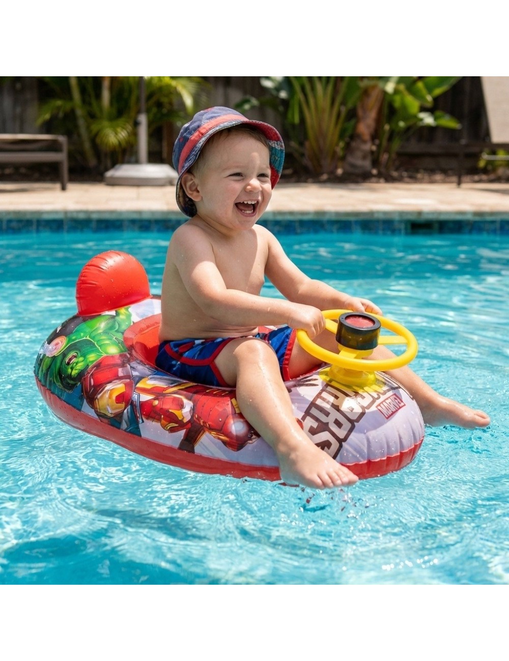 Flotador Inflable Barca Con Timón Para Niños Diseño Comics