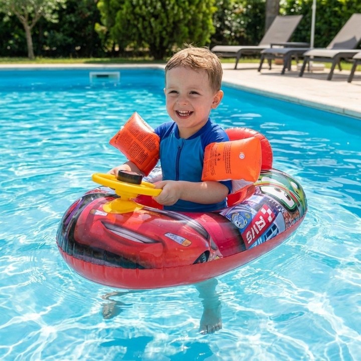Flotador Inflable Barca Con Timón Para Niños Diseño Comics