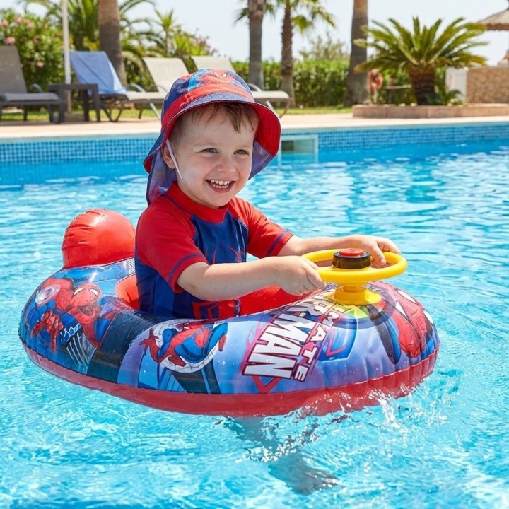 Flotador Inflable Barca Con Timón Para Niños Diseño Comics