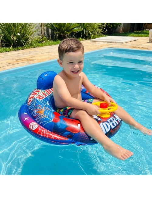 Flotador Inflable Barca Con Timón Superhéroe Para Niños Bebé