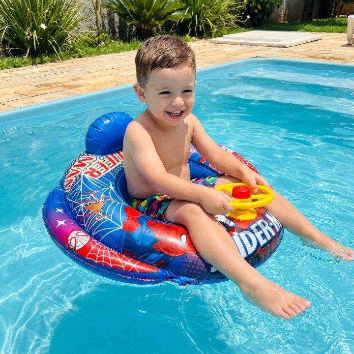 Flotador Inflable Barca Con Timón Superhéroe Para Niños Bebé