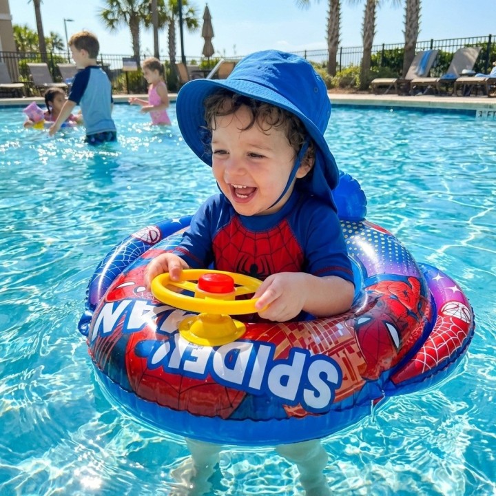 Flotador Inflable Barca Con Timón Superhéroe Para Niños Bebé