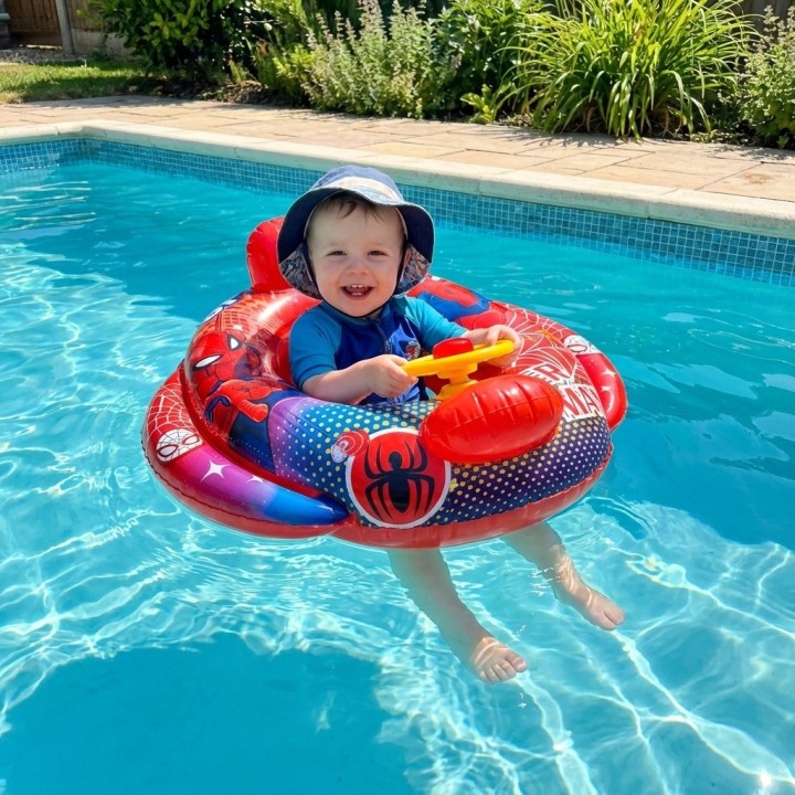 Flotador Inflable Barca Con Timón Superhéroe Para Niños Bebé