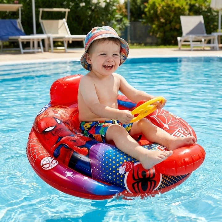 Flotador Inflable Barca Con Timón Superhéroe Para Niños Bebé