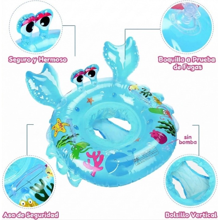 Flotador Inflable Bebé Con Asiento Y Mangos Diseño Cangrejo