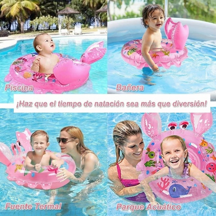 Flotador Inflable Bebé Con Asiento Y Mangos Diseño Cangrejo