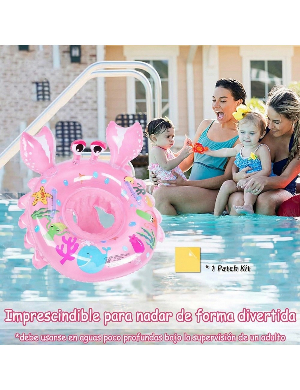 Flotador Inflable Bebé Con Asiento Y Mangos Diseño Cangrejo