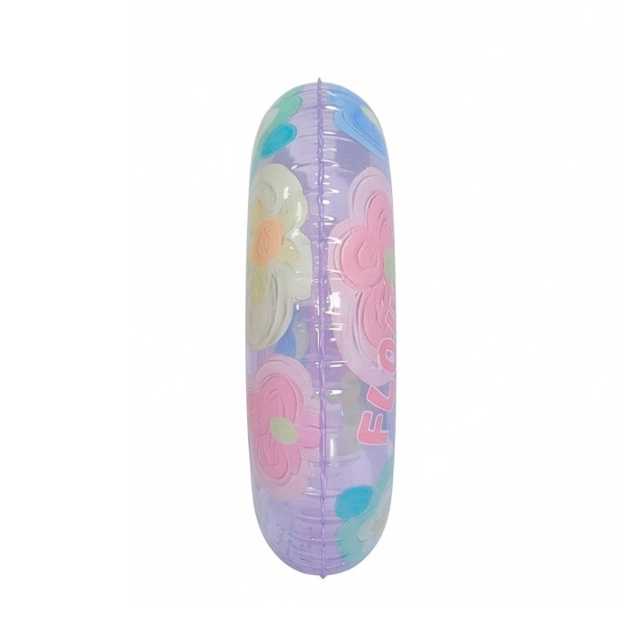 Flotador Inflable Dona Transparente Flores Con Brillos 90cm