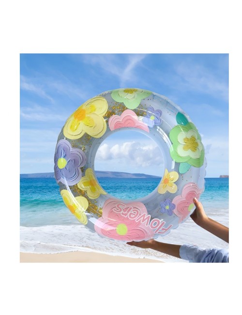 Flotador Inflable Dona Transparente Flores Con Brillos 90cm