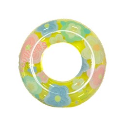 Flotador Inflable Dona Transparente Flores Con Brillos 90cm